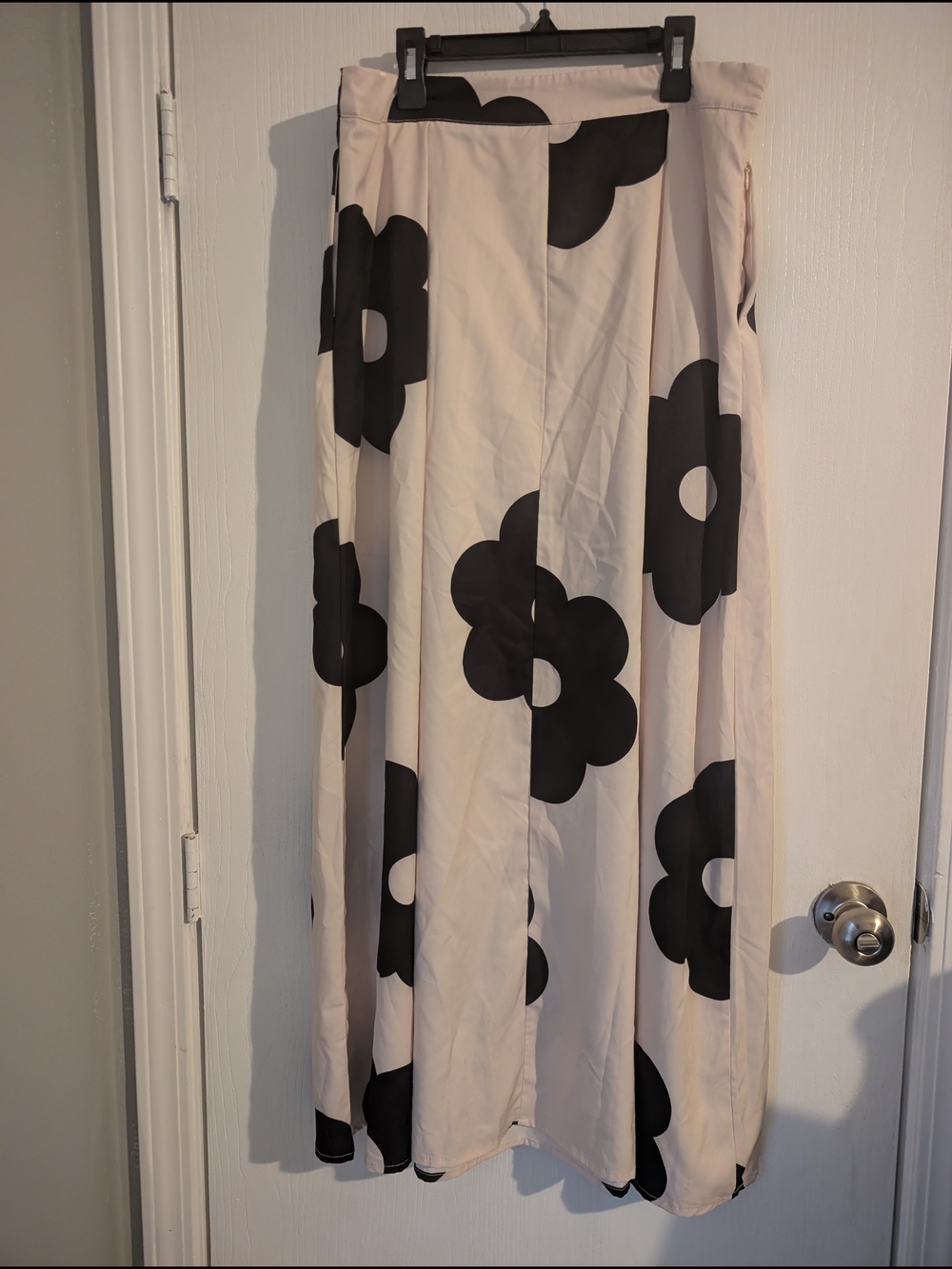 Cream Maxi Skirt with Black Floral Motif